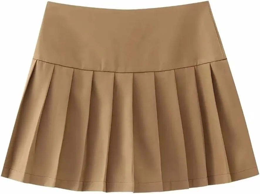 Women Casual Solid Pleated Mini Skirts Low Waist A-Line Streetwear Golf Shorts Skirts