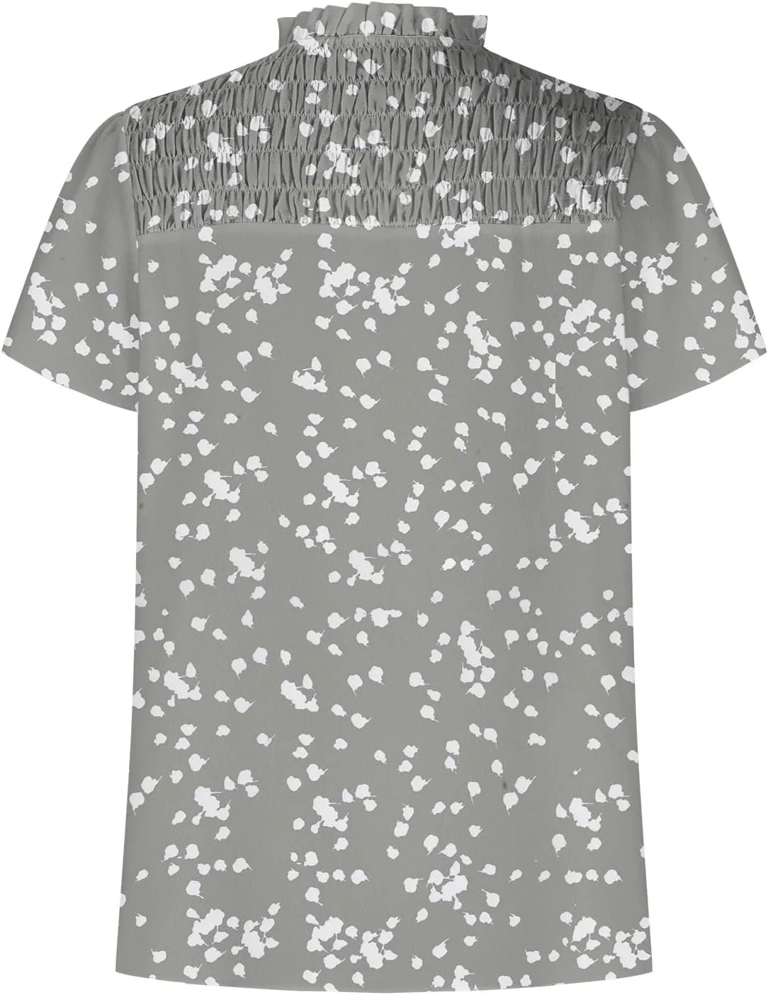 Women Casual V Neck Floral Print Smocked Short Sleeve Blouses Fashion Stand Collar Bohemian Tops Summer Vacation Shirts