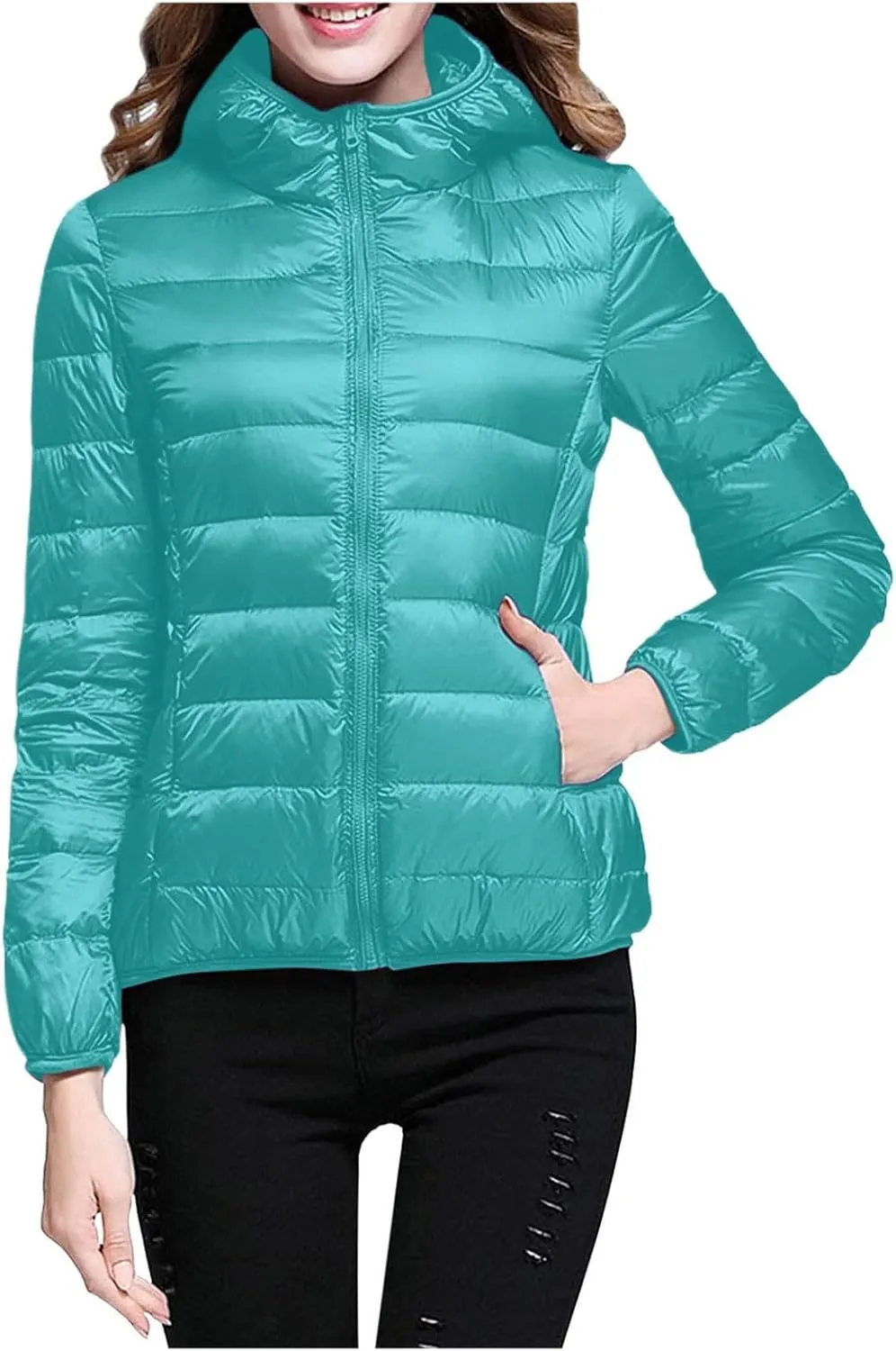 Women Coats Winter Packable Puffer Jacket Down Puffy Coat Hooded Zip Lightweight Warm Bubble Jackets Short 2024 Fall