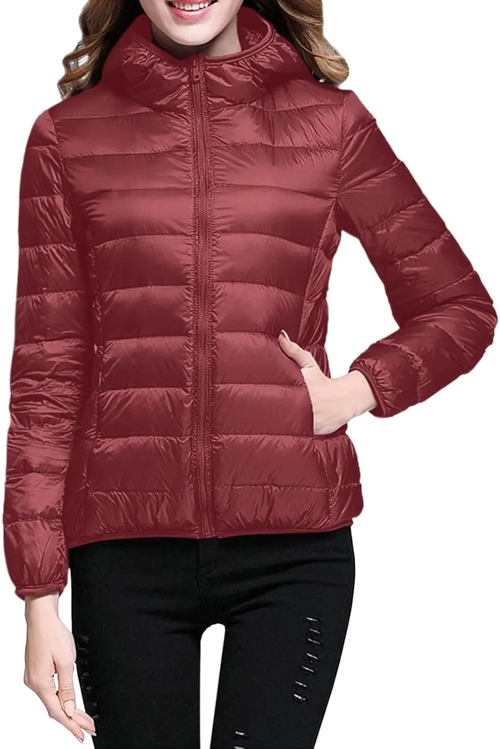 Women Coats Winter Packable Puffer Jacket Down Puffy Coat Hooded Zip Lightweight Warm Bubble Jackets Short 2024 Fall