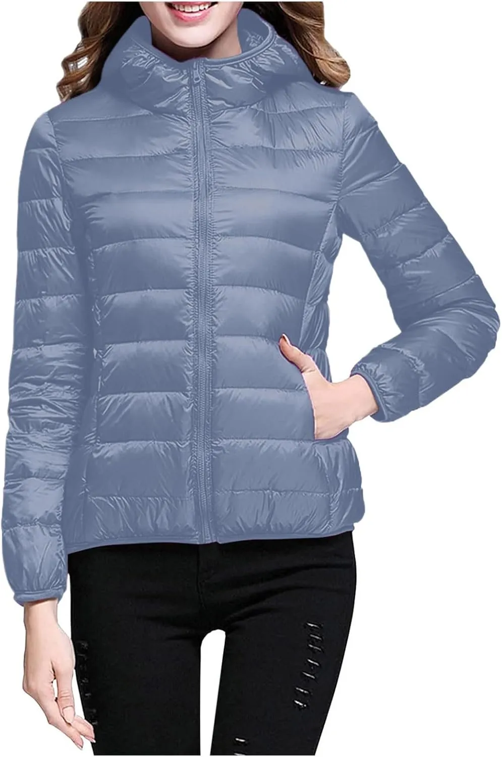 Women Coats Winter Packable Puffer Jacket Down Puffy Coat Hooded Zip Lightweight Warm Bubble Jackets Short 2024 Fall