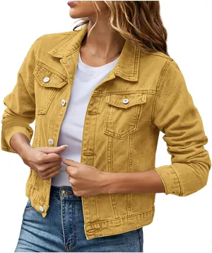 Women Crop Jean Jackets Trendy Button Up Cropped Denim Jacket Casual Spring Fall Slim Jean Coat Outerwear Tops
