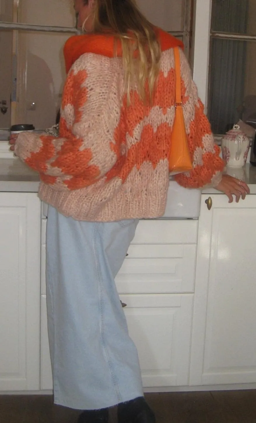Women Cropped Cardigan Open Front Long Lantern Sleeve Color Block Chunky Cable Knit Striped Sweater Shrug Coat