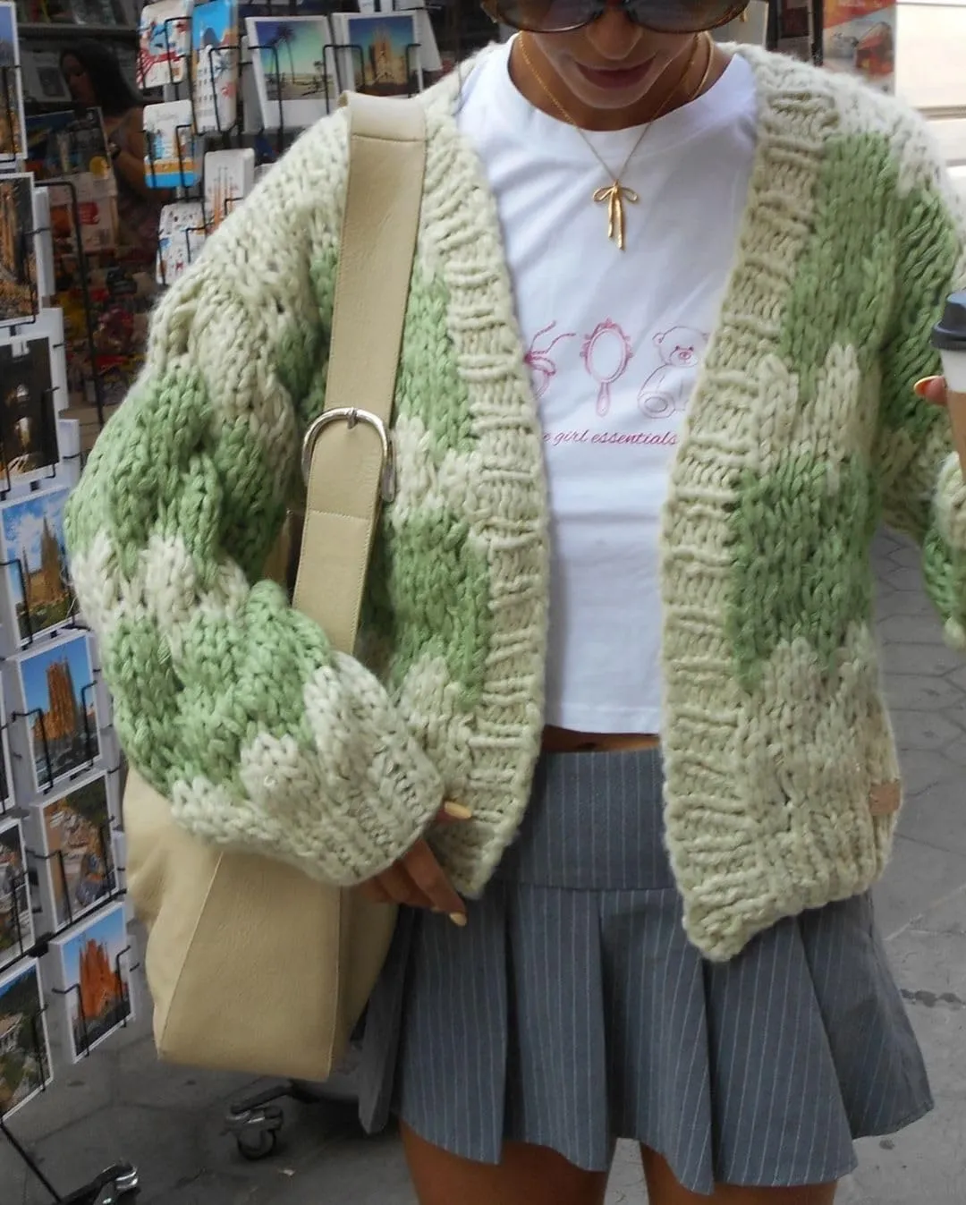 Women Cropped Cardigan Open Front Long Lantern Sleeve Color Block Chunky Cable Knit Striped Sweater Shrug Coat