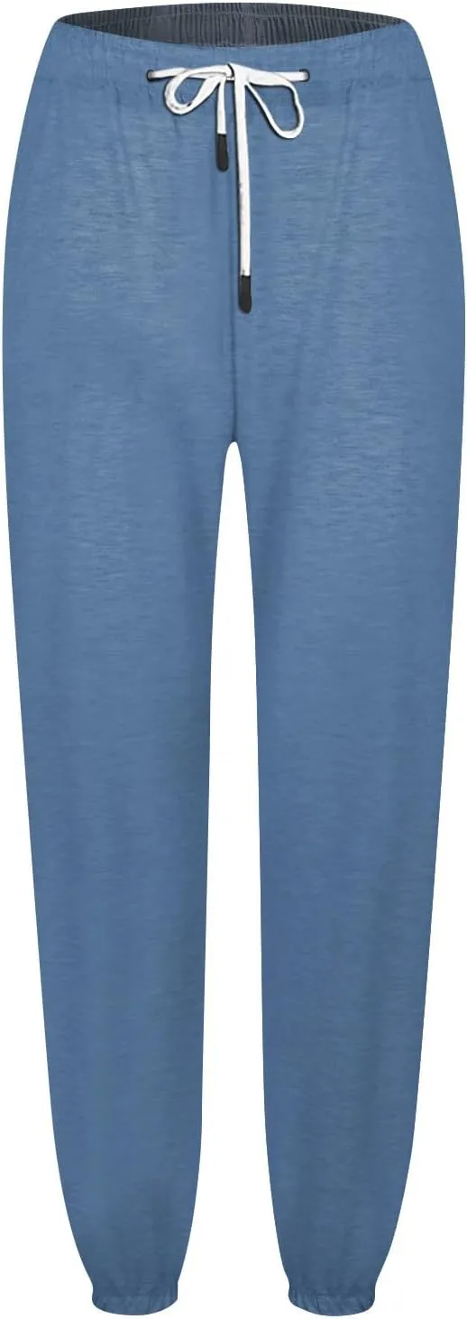 Women Drawstring Sweatpants Elastic Waist Trousers Solid Workout Drawstring High Waisted Pant Joggers with Pockets