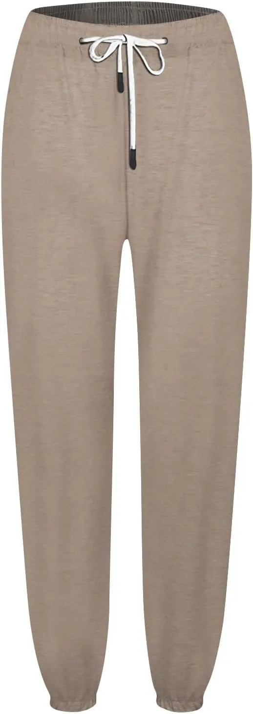 Women Drawstring Sweatpants Elastic Waist Trousers Solid Workout Drawstring High Waisted Pant Joggers with Pockets