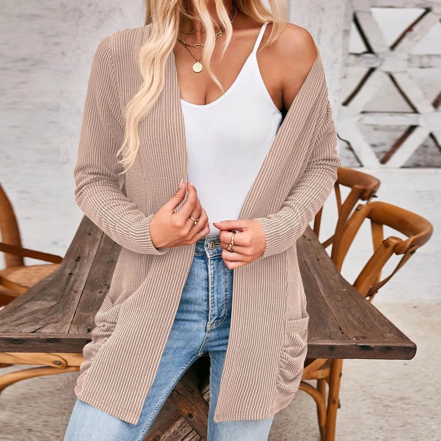 Women Fall Solid Color Open Front Cardigan Lightweight Long Sleeve Pure Color Womens Lightweight Cardigans for Womens Coat