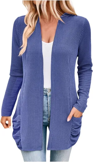 Women Fall Solid Color Open Front Cardigan Lightweight Long Sleeve Pure Color Womens Lightweight Cardigans for Womens Coat