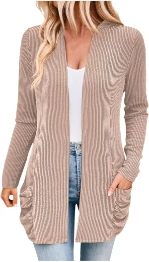 Women Fall Solid Color Open Front Cardigan Lightweight Long Sleeve Pure Color Womens Lightweight Cardigans for Womens Coat