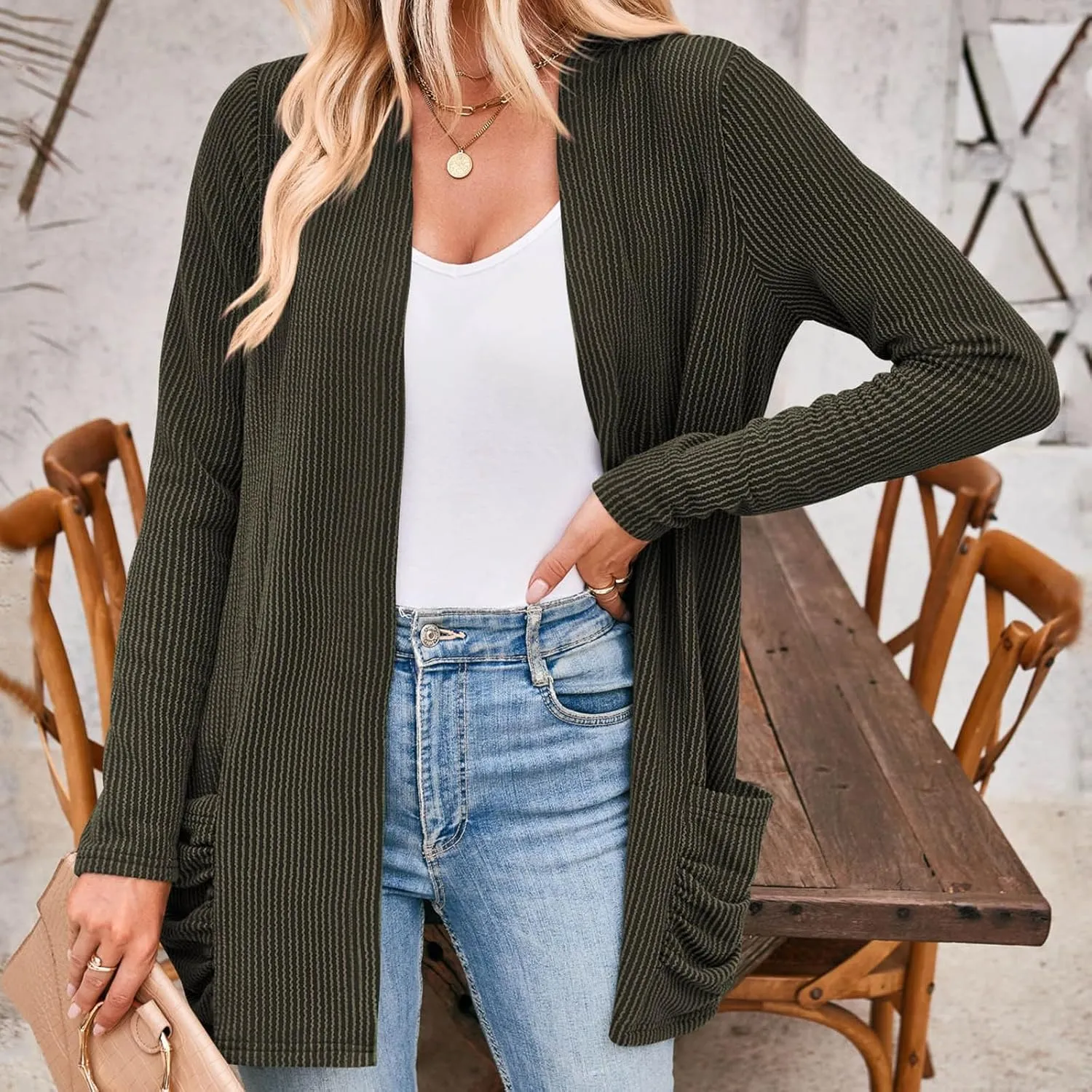 Women Fall Solid Color Open Front Cardigan Lightweight Long Sleeve Pure Color Womens Lightweight Cardigans for Womens Coat