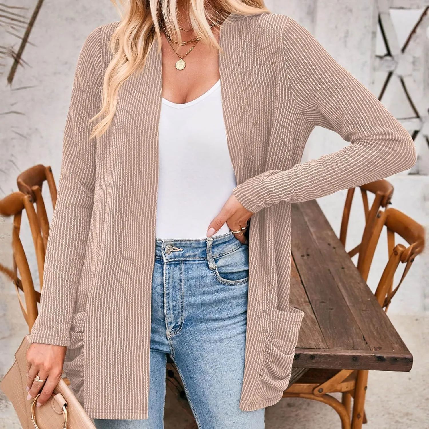 Women Fall Solid Color Open Front Cardigan Lightweight Long Sleeve Pure Color Womens Lightweight Cardigans for Womens Coat