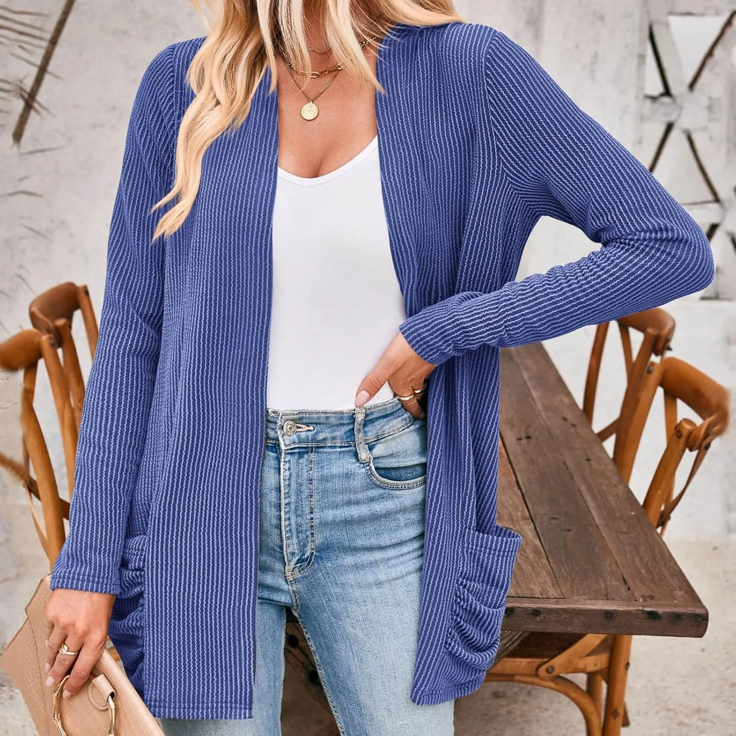 Women Fall Solid Color Open Front Cardigan Lightweight Long Sleeve Pure Color Womens Lightweight Cardigans for Womens Coat
