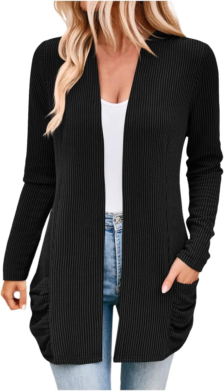 Women Fall Solid Color Open Front Cardigan Lightweight Long Sleeve Pure Color Womens Lightweight Cardigans for Womens Coat