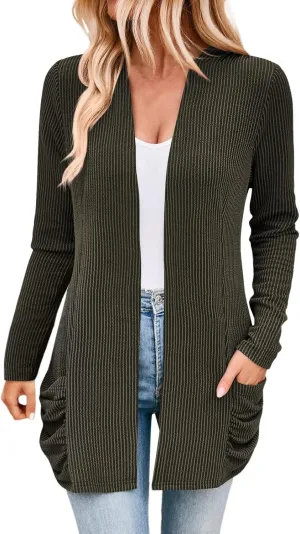 Women Fall Solid Color Open Front Cardigan Lightweight Long Sleeve Pure Color Womens Lightweight Cardigans for Womens Coat