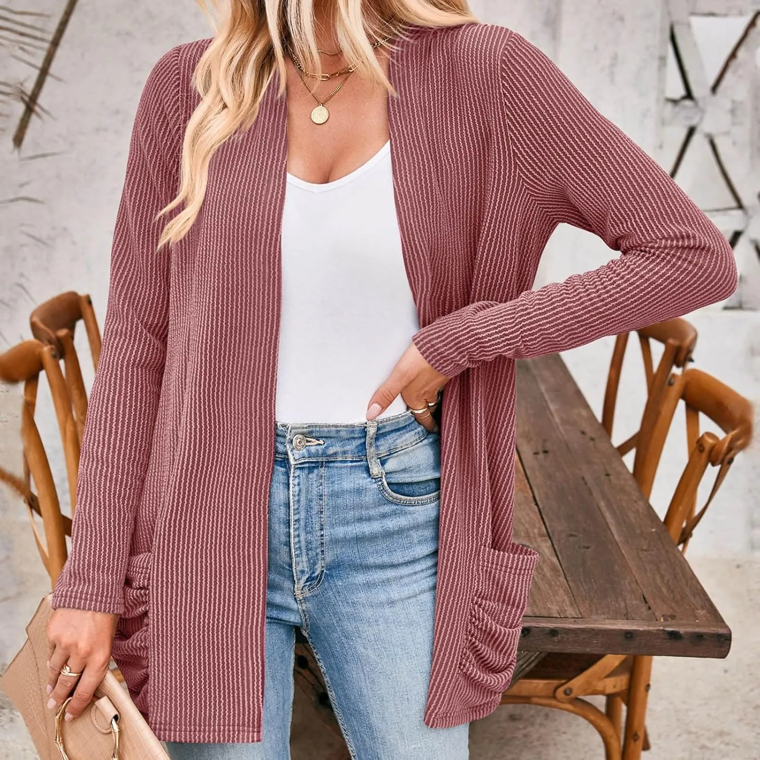 Women Fall Solid Color Open Front Cardigan Lightweight Long Sleeve Pure Color Womens Lightweight Cardigans for Womens Coat