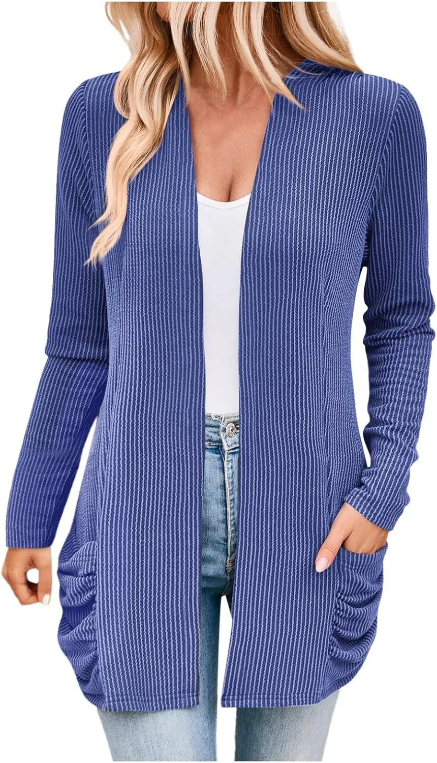 Women Fall Solid Color Open Front Cardigan Lightweight Long Sleeve Pure Color Womens Lightweight Cardigans for Womens Coat