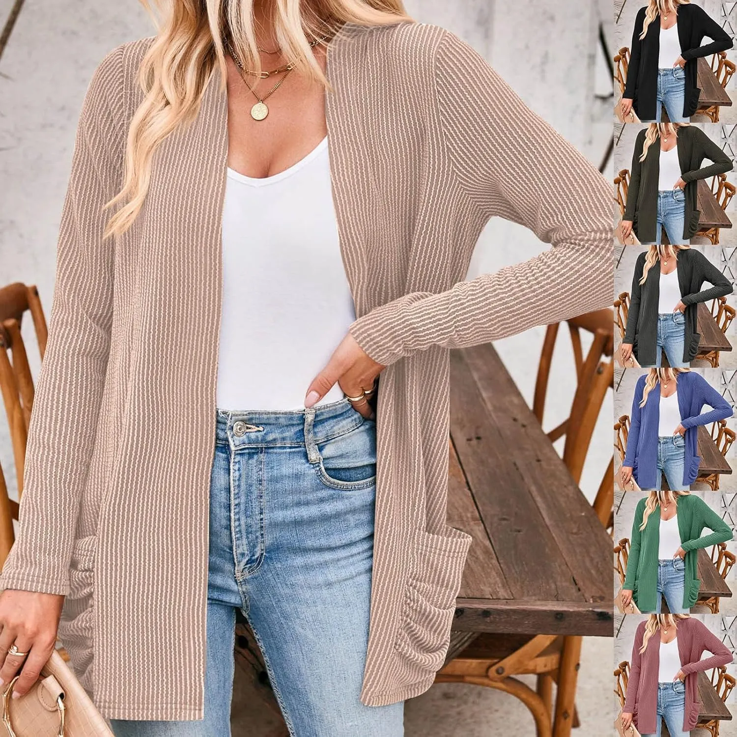 Women Fall Solid Color Open Front Cardigan Lightweight Long Sleeve Pure Color Womens Lightweight Cardigans for Womens Coat