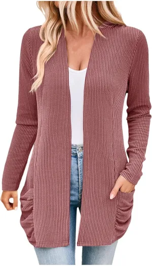 Women Fall Solid Color Open Front Cardigan Lightweight Long Sleeve Pure Color Womens Lightweight Cardigans for Womens Coat