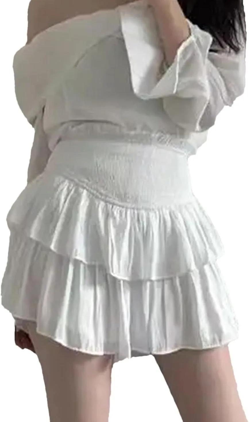 Women Fashion Pleated Mini Skirt Summer Harajuku Loose A-Line Skirts Holiday Party Skirts