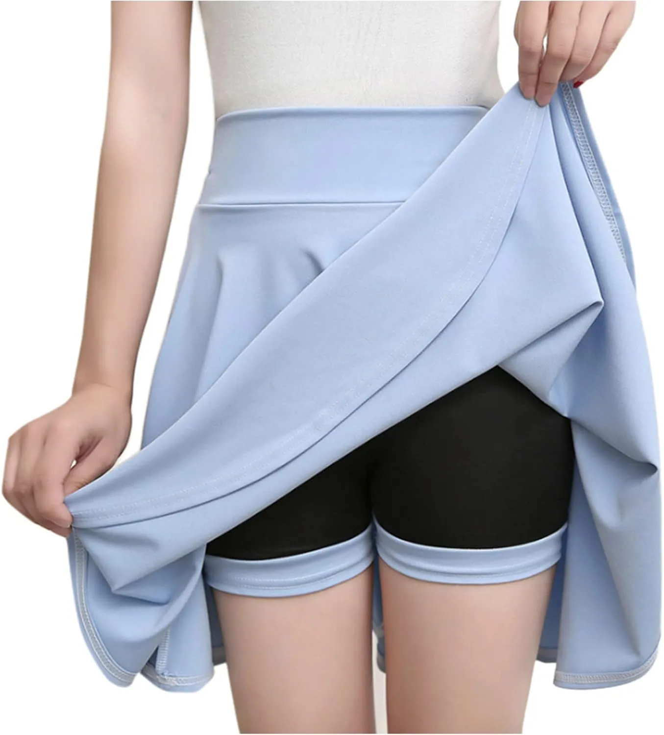 Women Flared Pleated Mini Skirts with Built in Shorts Workout Athletic Stretchy High Waist Tennis Skater Skirt