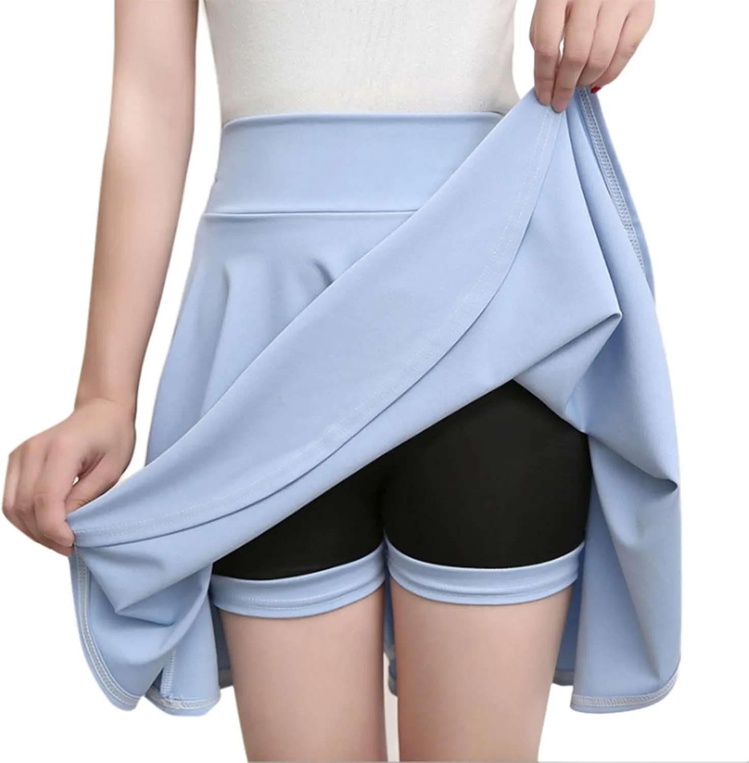 Women Flared Pleated Mini Skirts with Built in Shorts Workout Athletic Stretchy High Waist Tennis Skater Skirt