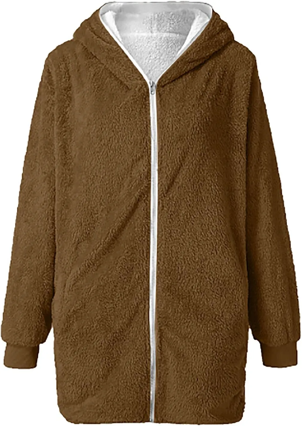 Women Girls Winter Sherpa Hooded Jackets Zip up Hoodie Quilted Lightweight Wool Blend Fleece Trench Coats Outerwear
