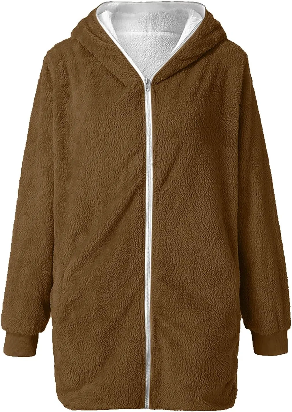 Women Girls Winter Sherpa Hooded Jackets Zip up Hoodie Quilted Lightweight Wool Blend Fleece Trench Coats Outerwear