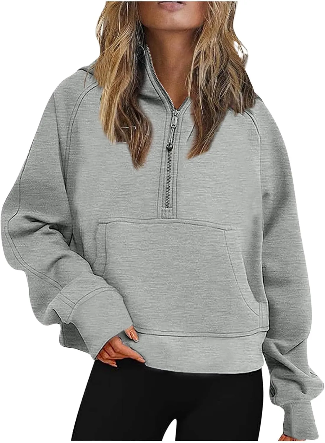 Women Half Zip Cropped Hoodies Fleece Quarter Zip Up Pullover Sweatshirts Winter Clothes 2023 Outfits Sweater