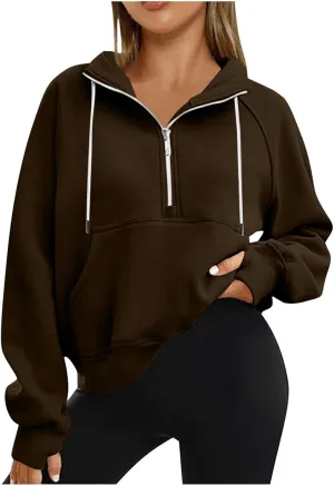 Women Half Zip Up Sweatshirts Trendy Long Sleeve Plain Pullover Fall Casual Oversized Tops Winter Comfort Clothes