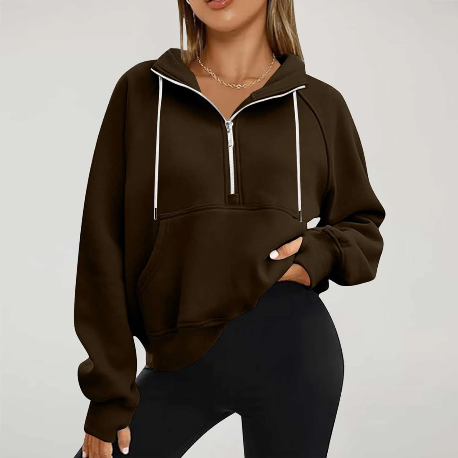 Women Half Zip Up Sweatshirts Trendy Long Sleeve Plain Pullover Fall Casual Oversized Tops Winter Comfort Clothes