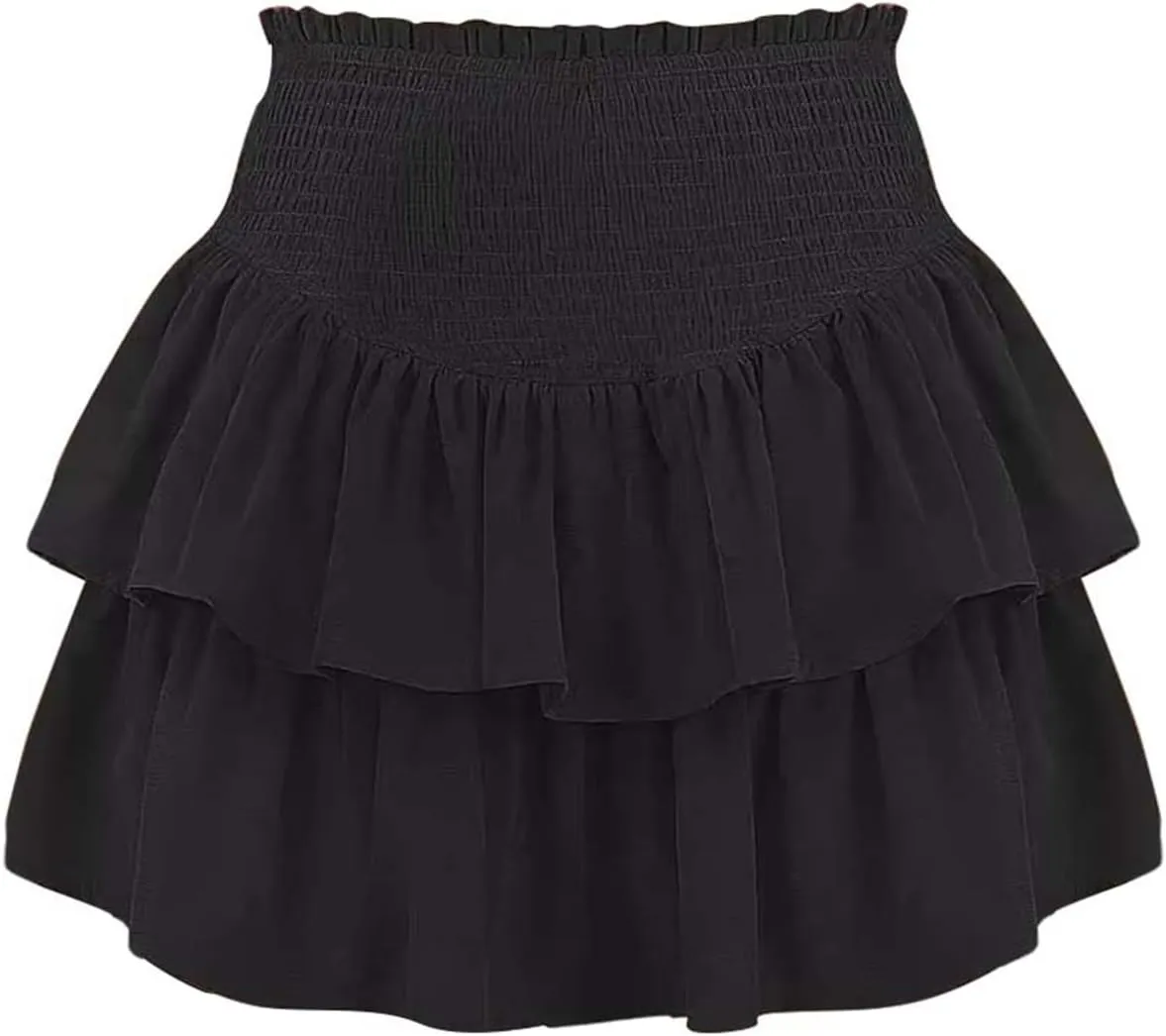 Women High Elastic Waist Pleated Mini Skirt Casual Asymmetric Ruffle Tiered Skorts Basic Stretchy Flared Inner Shorts Skirts