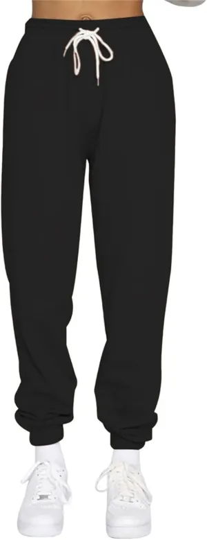Women High Waisted Baggy Sweatpants 2024 Jogger Pants Y2k Trendy Lounge Trousers Pockets Baggy Cinch Bottom Jogger