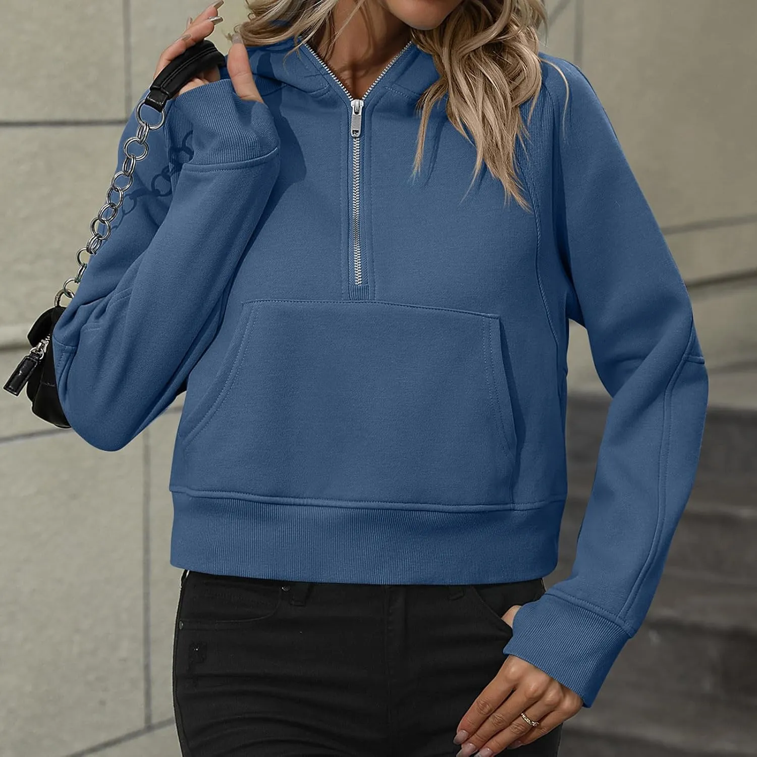 Women Hoodies Fleece Sweatshirt Cropped Hoodies Quarter Zip Up Drawstring Hoodies Tops Winter Clothes