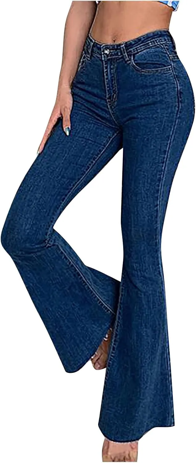 Women Juniors Mid Waist Skinny Fit Bootcut Pants Stretch Comfort Denim Flare Jeans Bell Bottom Jegging Jeans