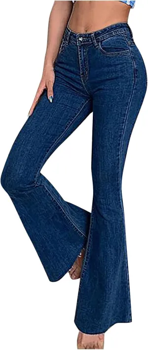Women Juniors Mid Waist Skinny Fit Bootcut Pants Stretch Comfort Denim Flare Jeans Bell Bottom Jegging Jeans