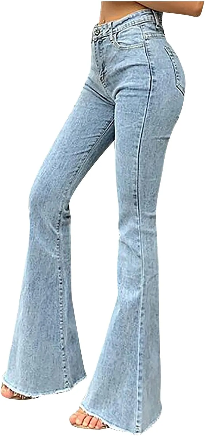 Women Juniors Mid Waist Skinny Fit Bootcut Pants Stretch Comfort Denim Flare Jeans Bell Bottom Jegging Jeans