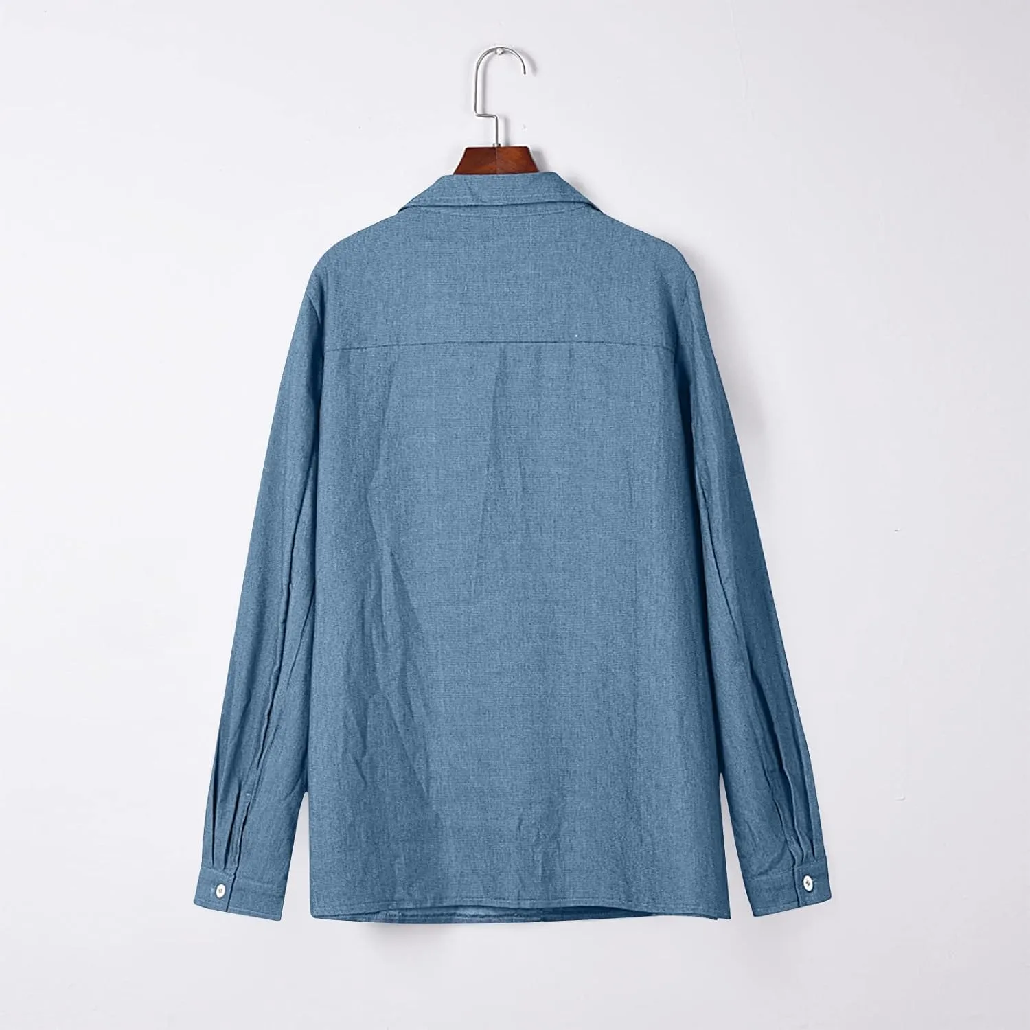 Women Lightweight Jean Shirt Jacket Casual Button Down Denim Blouse Loose Fit Long Sleeve Shirts Trendy Tops