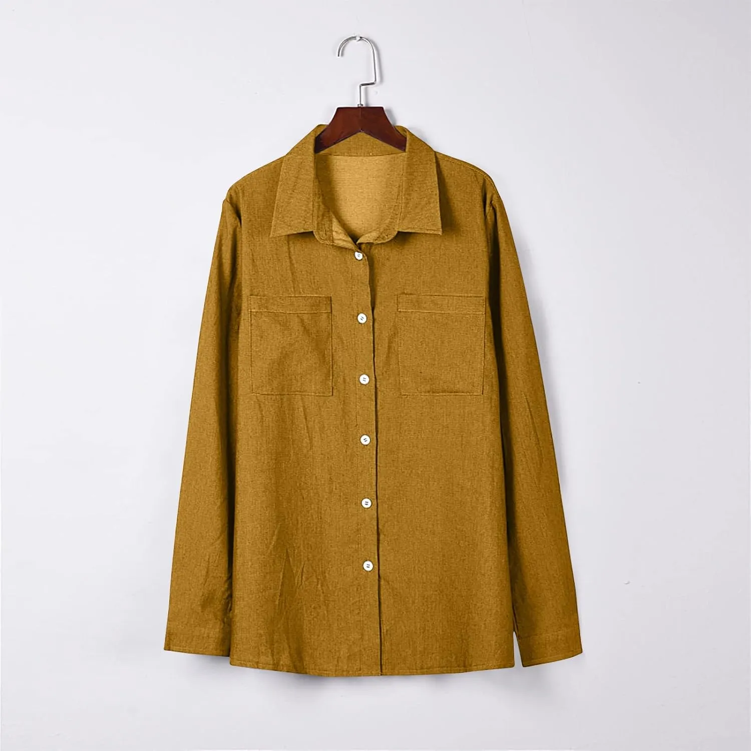 Women Lightweight Jean Shirt Jacket Casual Button Down Denim Blouse Loose Fit Long Sleeve Shirts Trendy Tops