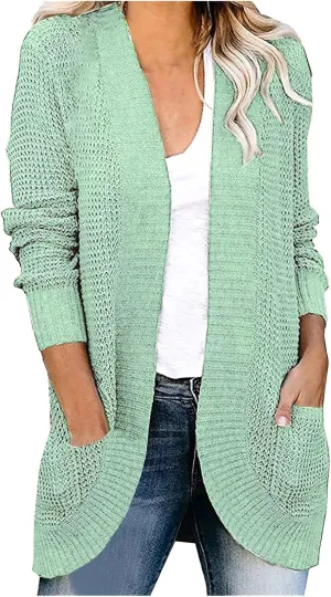 Women Loose Open Front Cardigan Fashion Lightweight Long Sleeve Casual Lightweight Soft Knit Sweaters Coat with Pocket