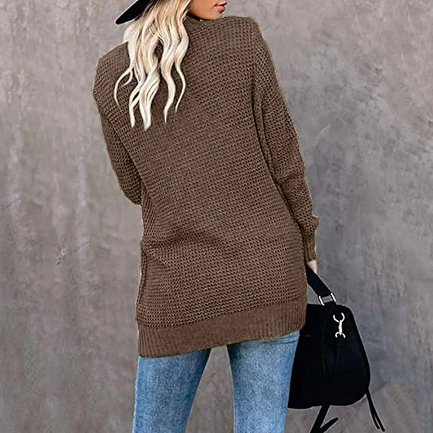 Women Loose Open Front Cardigan Fashion Lightweight Long Sleeve Casual Lightweight Soft Knit Sweaters Coat with Pocket
