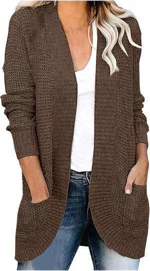 Women Loose Open Front Cardigan Fashion Lightweight Long Sleeve Casual Lightweight Soft Knit Sweaters Coat with Pocket