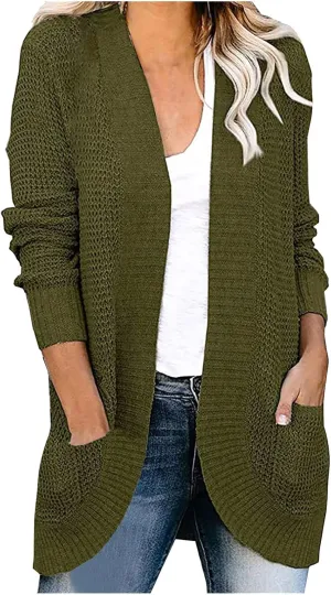 Women Loose Open Front Cardigan Fashion Lightweight Long Sleeve Casual Lightweight Soft Knit Sweaters Coat with Pocket
