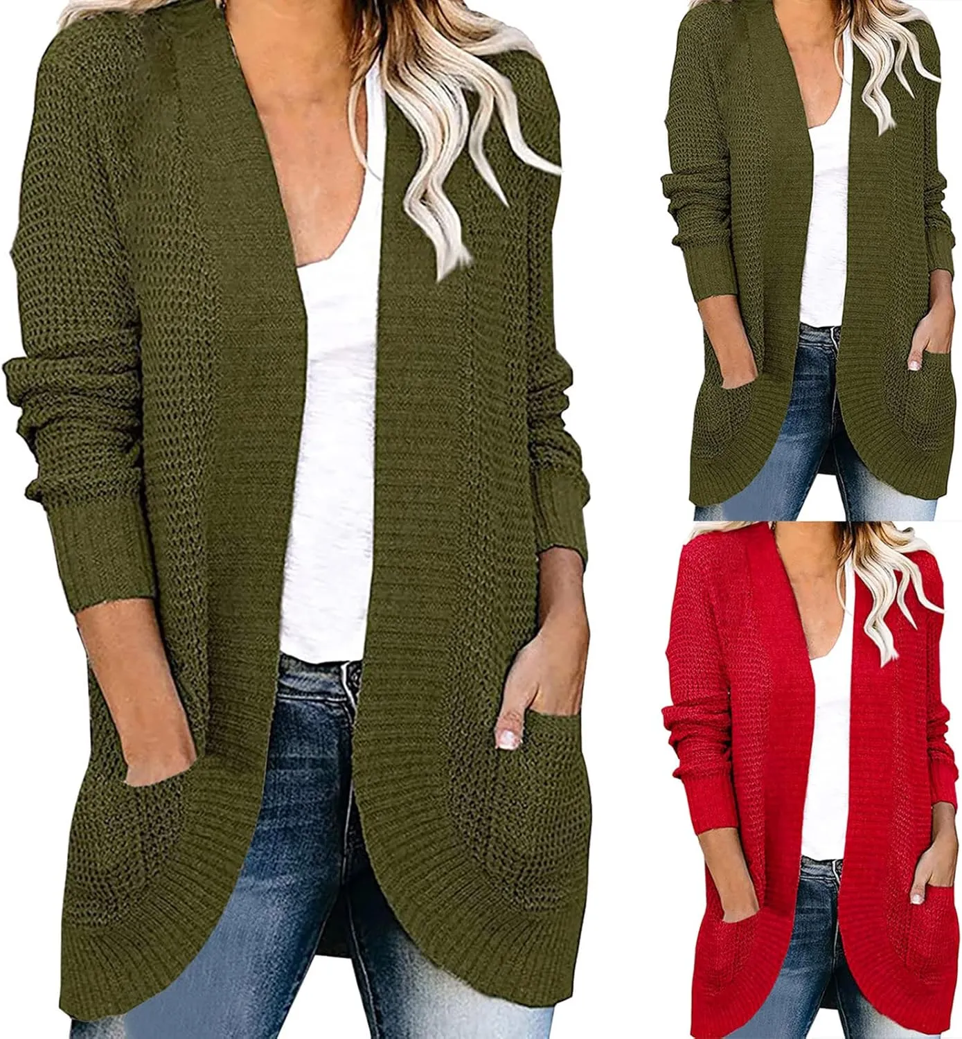 Women Loose Open Front Cardigan Fashion Lightweight Long Sleeve Casual Lightweight Soft Knit Sweaters Coat with Pocket