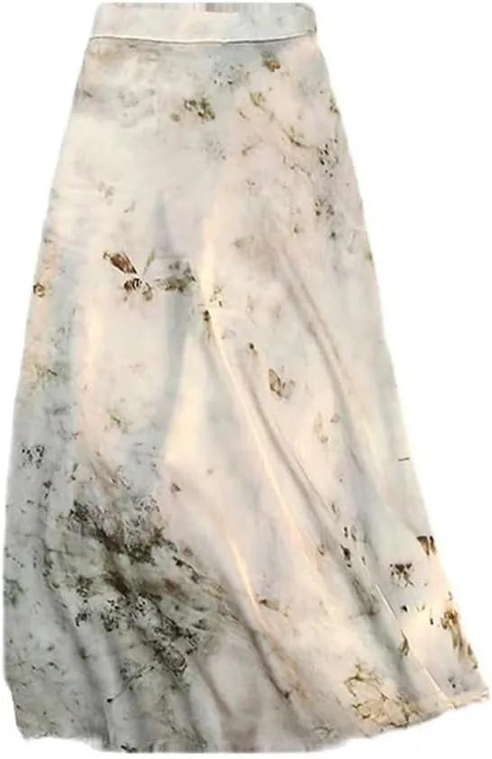 Women Midi High Waist A-Line Elegant Office Print Skirts Korean Style Skirts