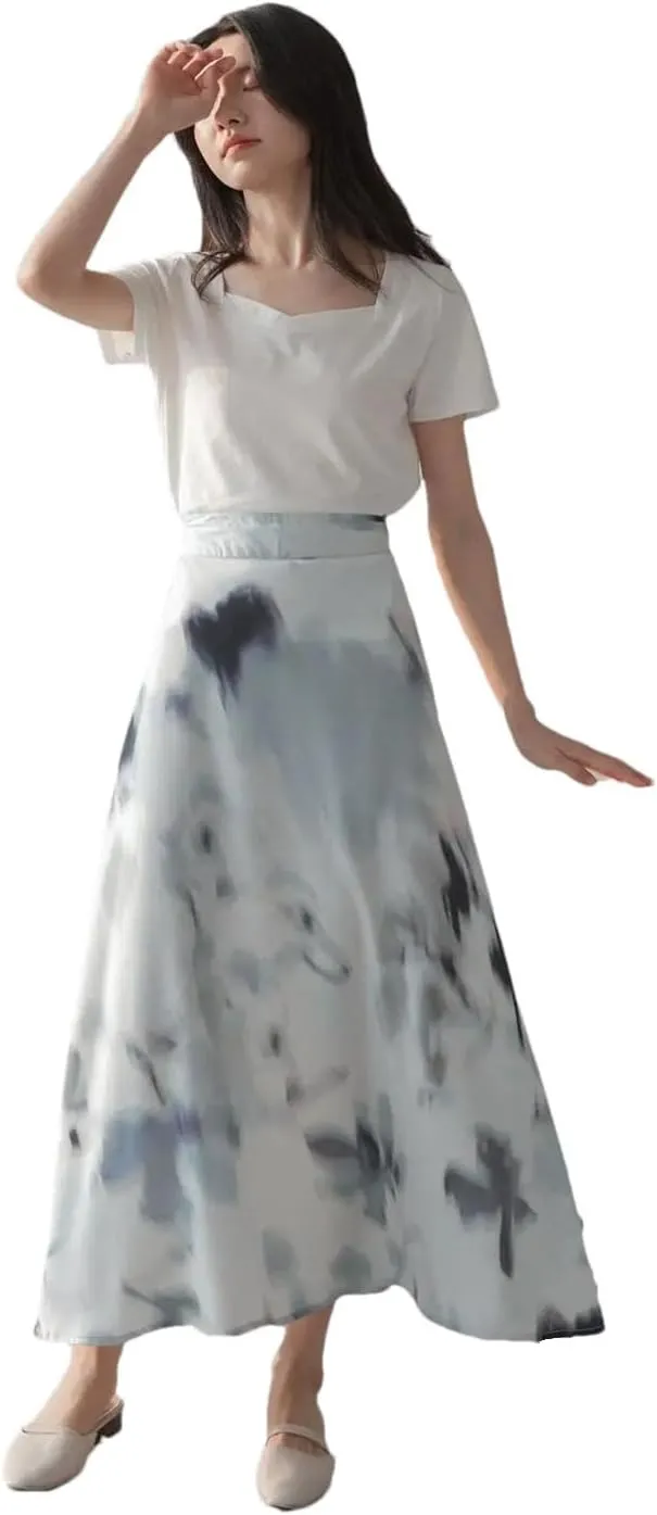 Women Midi High Waist A-Line Elegant Office Print Skirts Korean Style Skirts