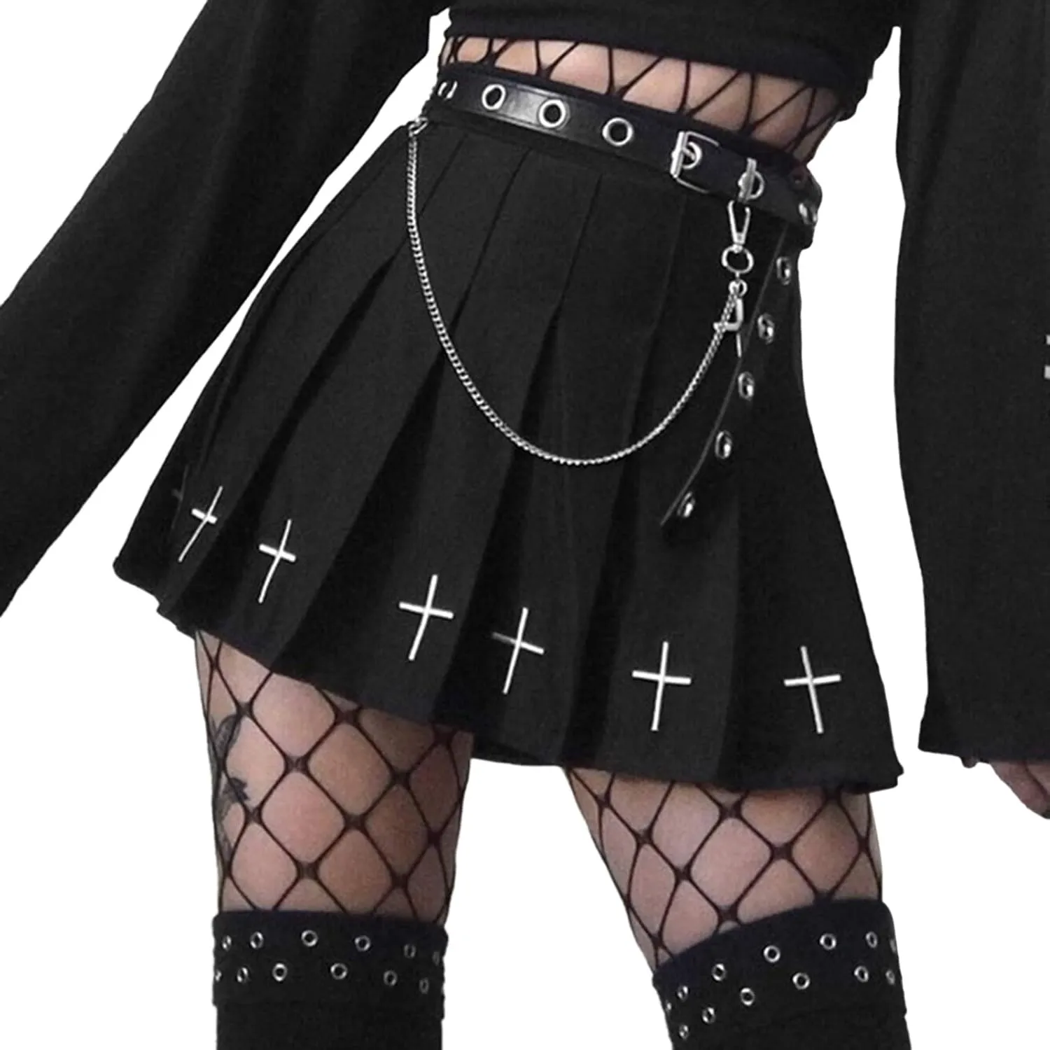 Women Mini Pleated Skirts Sexy Lace Patchwork Short Skirts High Waist Solid Color Goth A-line Skirts