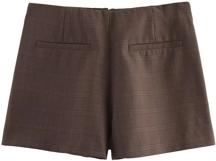 Women Plaid Short Mini Skirts Vintage High Waist Pleated A-Line Casual Shorts Skirts