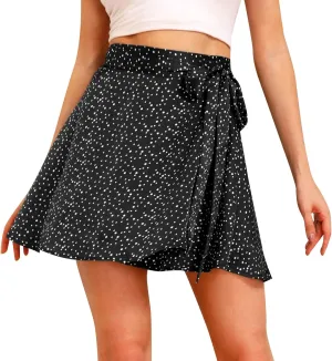 Women Skirts Stretch Waist Flared Mini Skirt Layered Ruffles Tie up High Waist Casual Short Pleated A-Line Short