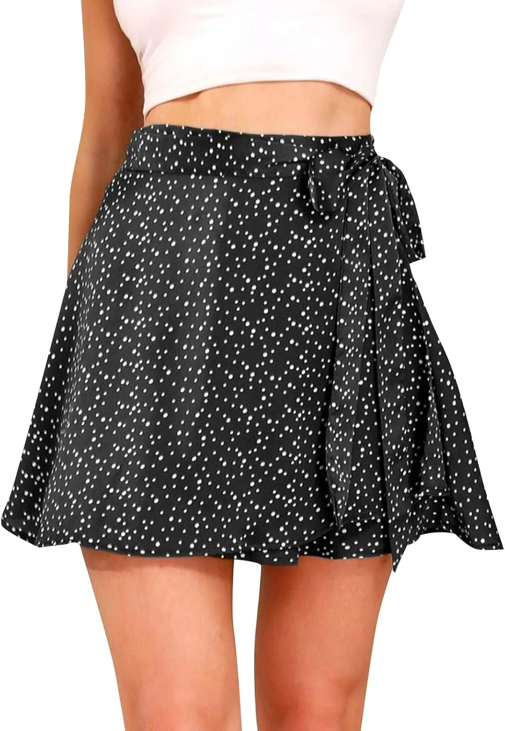 Women Skirts Stretch Waist Flared Mini Skirt Layered Ruffles Tie up High Waist Casual Short Pleated A-Line Short