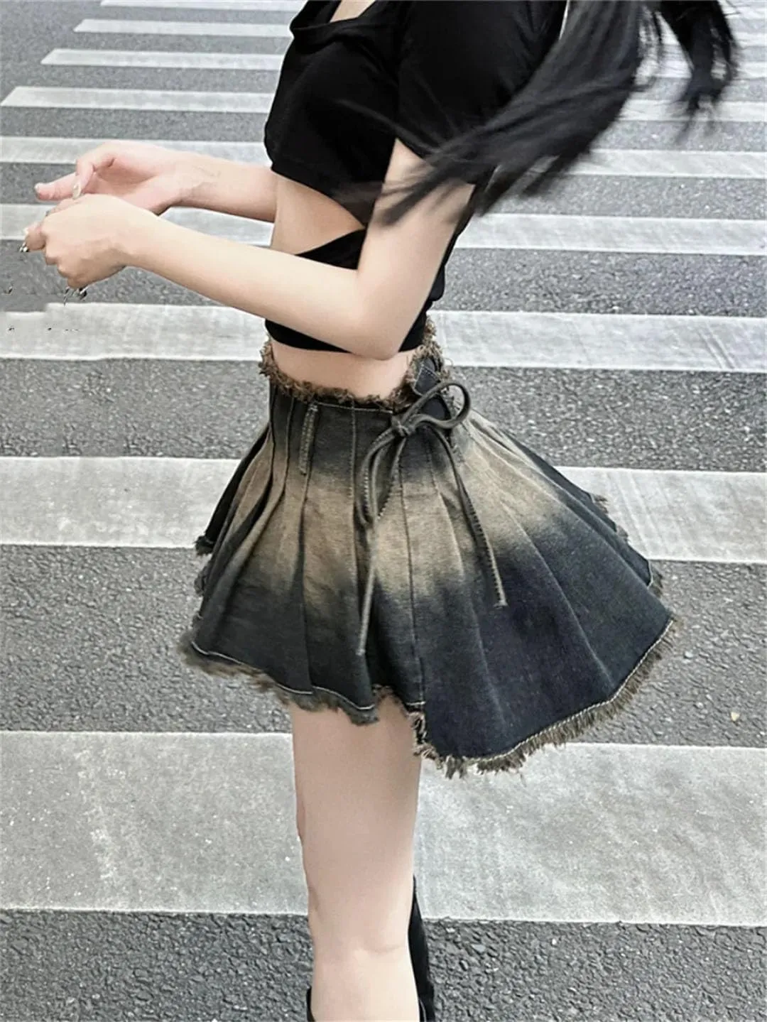 Women Slim Summer Denim Mini Vintage Fashion Pleated Skirts